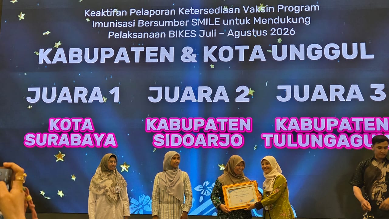 Dinkes Provinsi Jawa Timur : Juara 3 Kabupaten Terbaik- Pelaporan Vaksin-SMILE-Mendukung BiKeS-2026